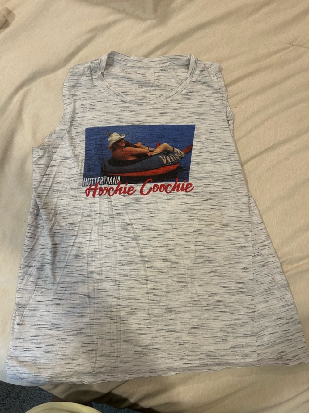 Source Unknown White/Gray Muscle Tee with Blue and Red Graphic